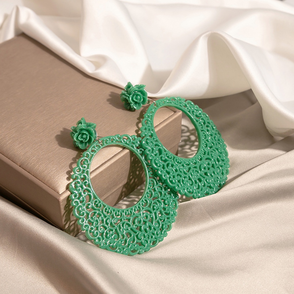 Cửa Hàng Cổ Tích| 1 Đôi Bông Tai Hình Tròn Rỗng Mặt Hoa Thời Trang Dành Cho Nữ