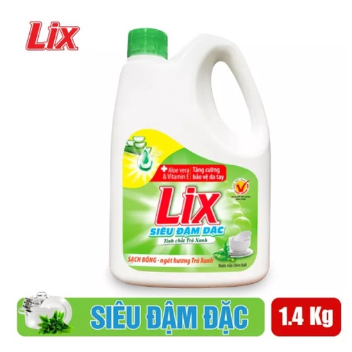 Nước rửa chén LIX siêu đậm đặc hương trà xanh 1.4kg NT140 làm sạch dầu mỡ không hại da tay - Lixco Việt Nam