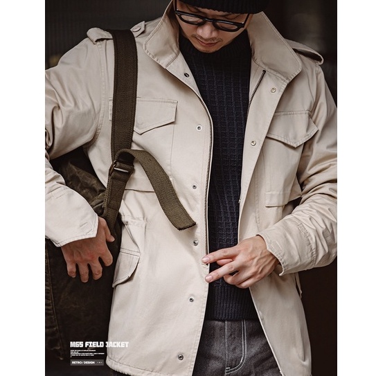 Áo Khoác Kaki Chống Gió Dáng Rộng Phối Túi Phong Cách Mỹ M65 Cá Tính Cho Nam