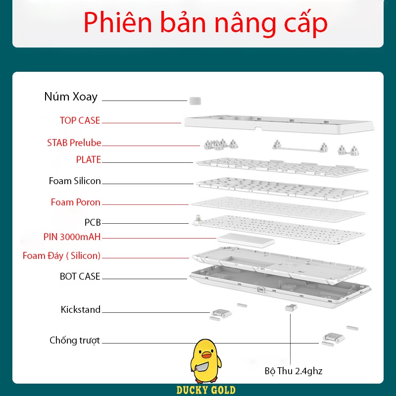 Bộ kit bàn phím cơ DK67 V2 - 3 chế độ - Màn Hình Hiển Thị - Hotswap - Núm Xoay - LED RGB