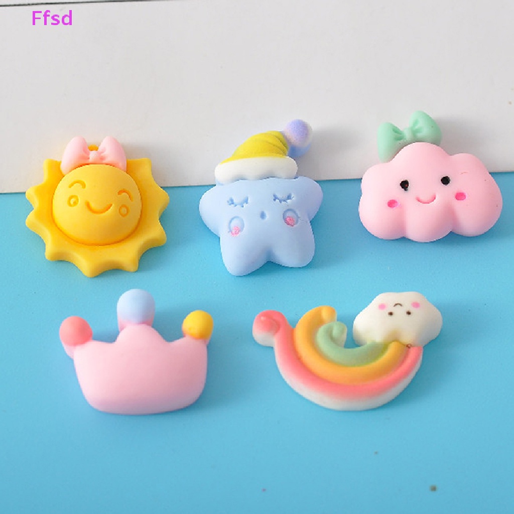 {Ffsd} Bộ 10 Miếng Dán Trang Sức Nhựa Resin Hình Đám Mây / Ngôi Sao Đáng Yêu Hỗn Hợp DIY