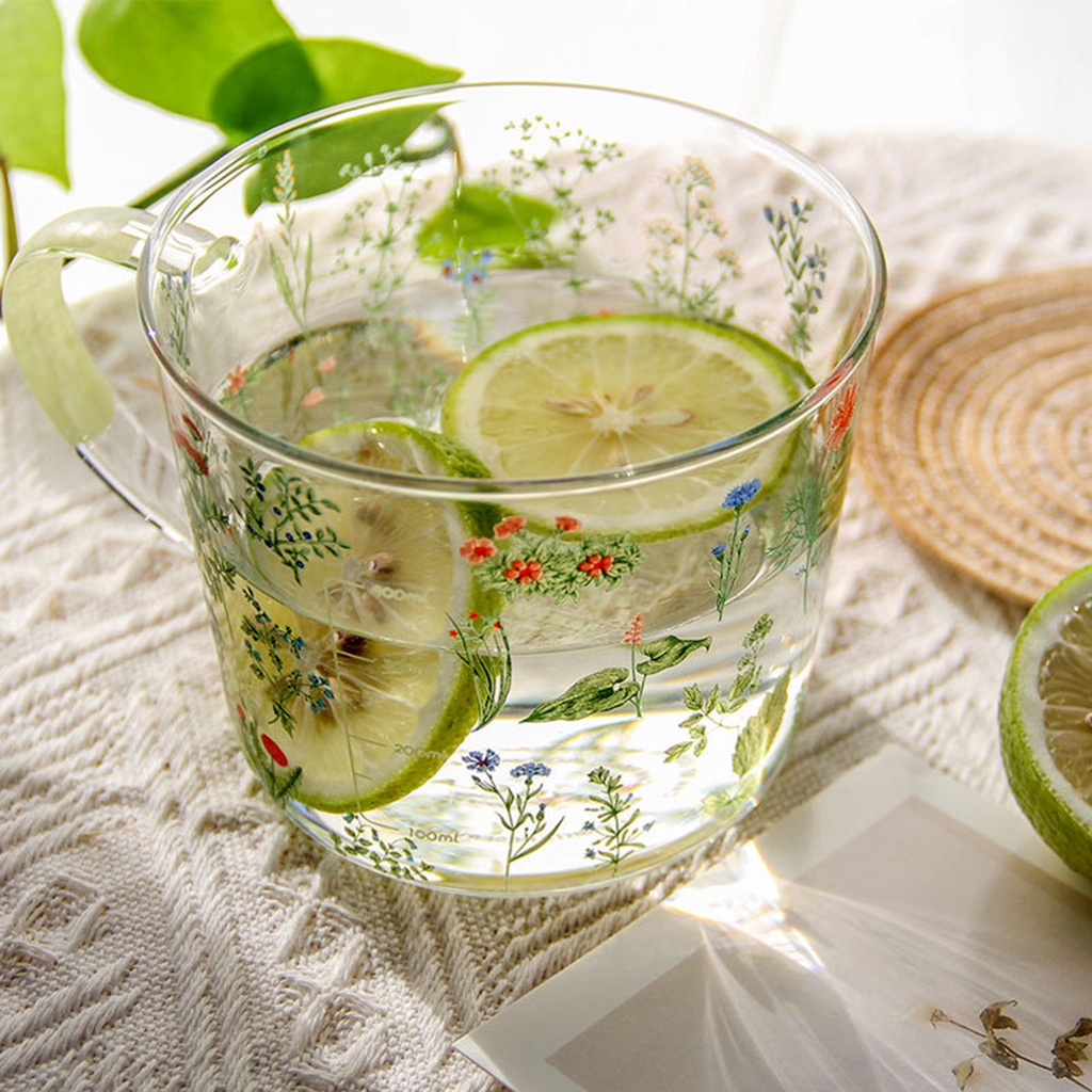 Bình Nước Thủy Tinh Trong Suốt Dung Tích Lớn In Họa Tiết Độc Đáo