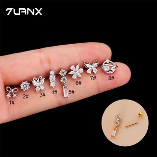 Khuyên tai 7UANX dạng xỏ thép không gỉ nhiều mẫu tùy chọn đính đá zircon nhân tạo thời trang 2022 mới cá tính