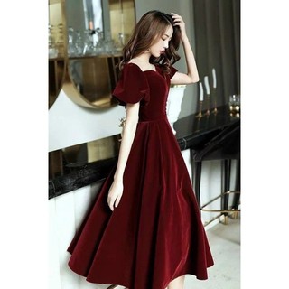 Đầm chất liệu nhung cứng phối lưới đính cườm 3 màu