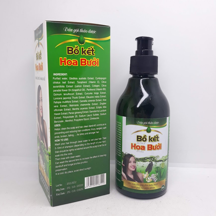 Dầu Gội Thảo Dược Bồ Kết Hoa Bưởi  - Cho Tóc Dày, Đen,Mượt, Sạch Gàu, Giảm Stress- 300ml