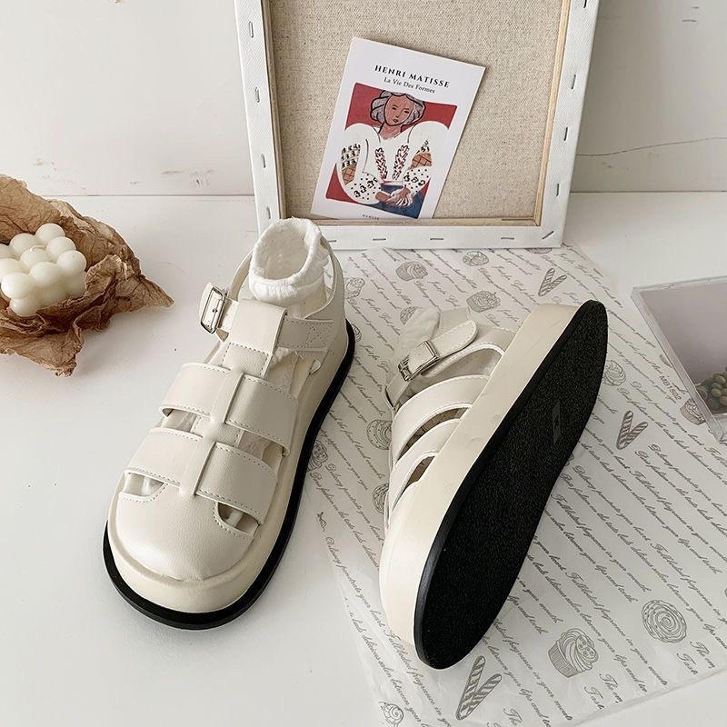 Giày Sandal Nữ Ulzzang - Giày quai hậu nữ đế bằng phong cách La Mã