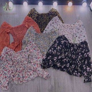 Áo voan hoa nhún cổ vuông baby