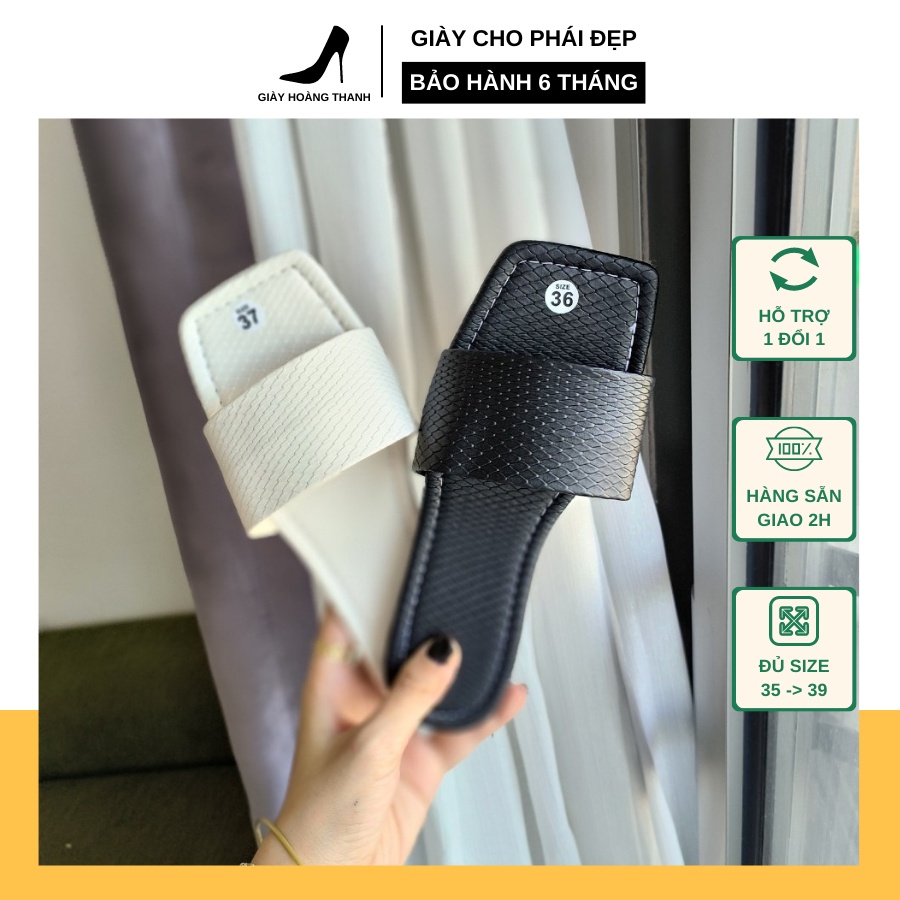 Dép Nữ Bệt Quai Ngang Vân Da Mềm Mũi Vuông Màu Ngẫu Nhiên Hoàng Thanh QT (Khách muốn chọn màu có thể ghi chú lại)