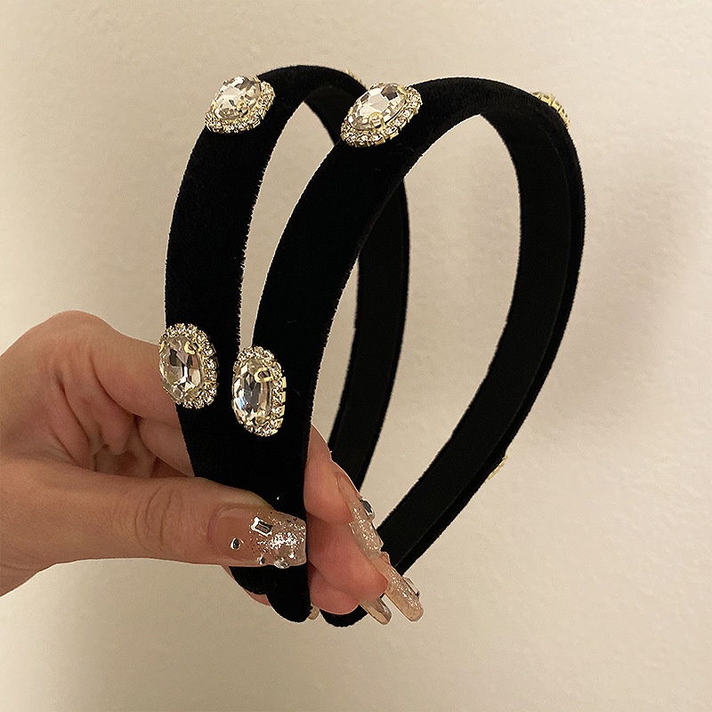 Băng Đô Vải Nhung Bản Rộng Đính Đá Lấp Lánh Phong Cách Hàn Quốc Dễ Phối Đồ