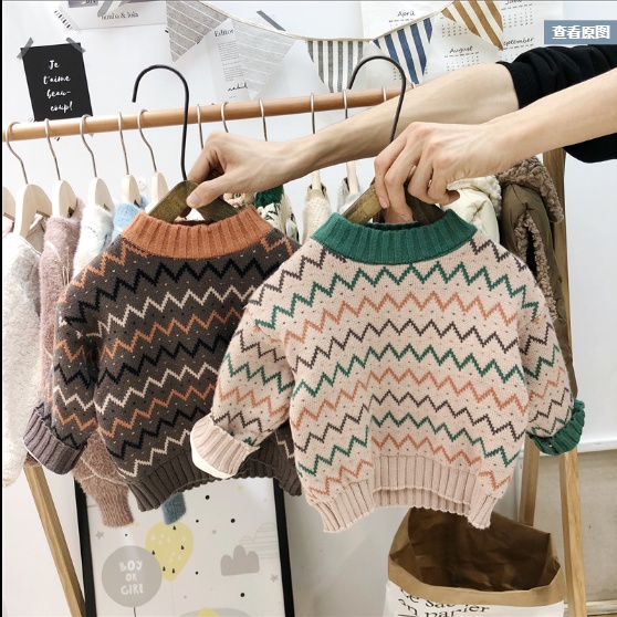 Áo Sweater Chui Đầu Dệt Kim Đệm Nhung Phong Cách Phương Tây Phương Tây Hàn Quốc Cho Bé Trai Và Bé Gái