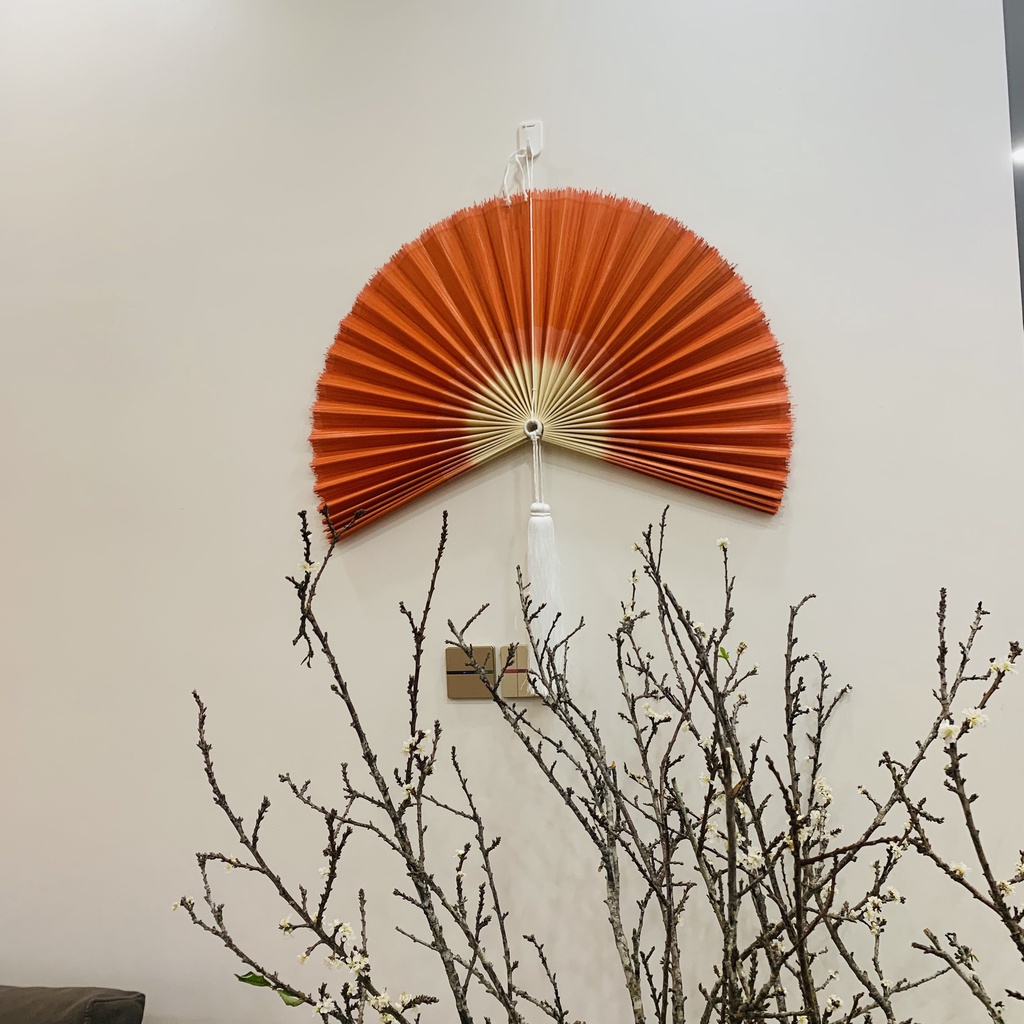 Quạt decor trang trí treo tường chất liệu mành tremàu nhúng cam, trang trí tết, size 40cm,60cm,80cm,10cm