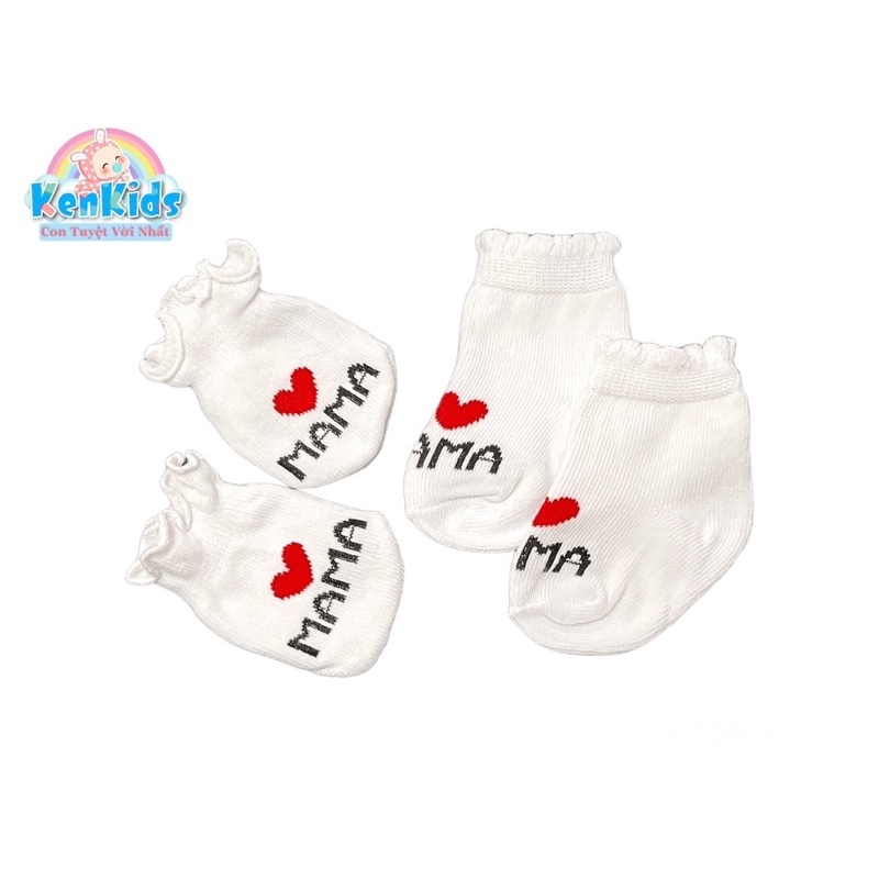Bao tay chân len lưới giữ ấm cho bé sơ sinh LOVE PAPA - MAMA (0-3m)