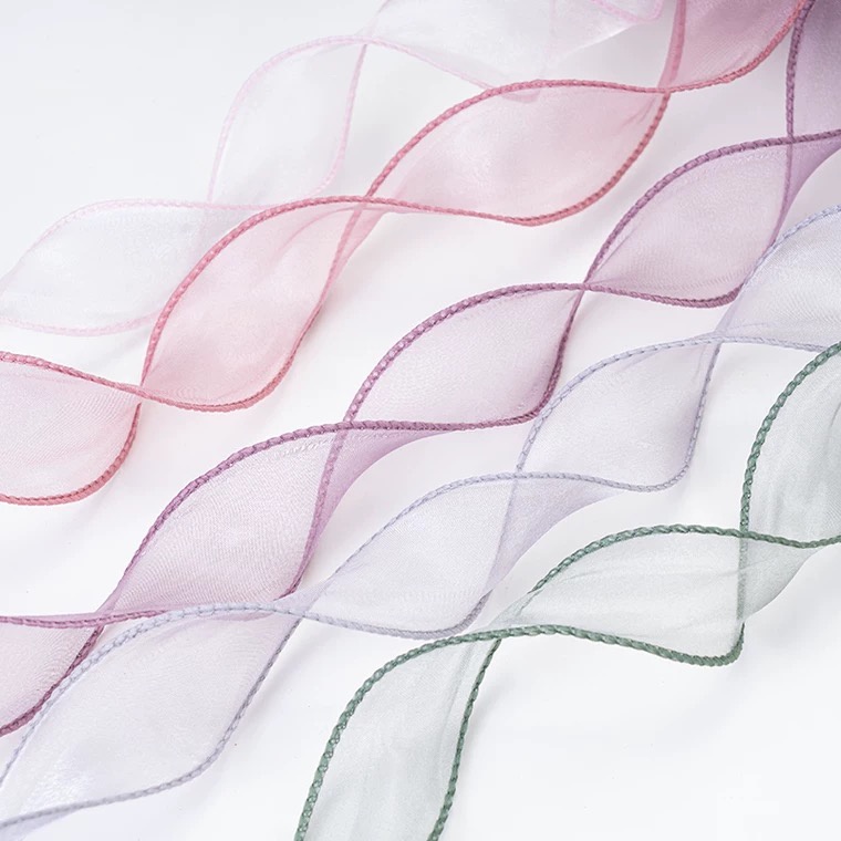 1mét)Ruy băng đuôi cá, ruy băng voan viền sóng biển trang trí bánh sinh nhật, bó hoa