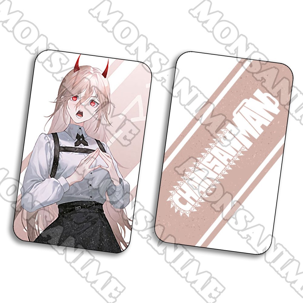 Ảnh card bo góc in hình CHAINSAW MAN Thợ săn quỷ ver Dạ Quang thẻ bo viền 5*8cm chibi sưu tầm 1 tấm