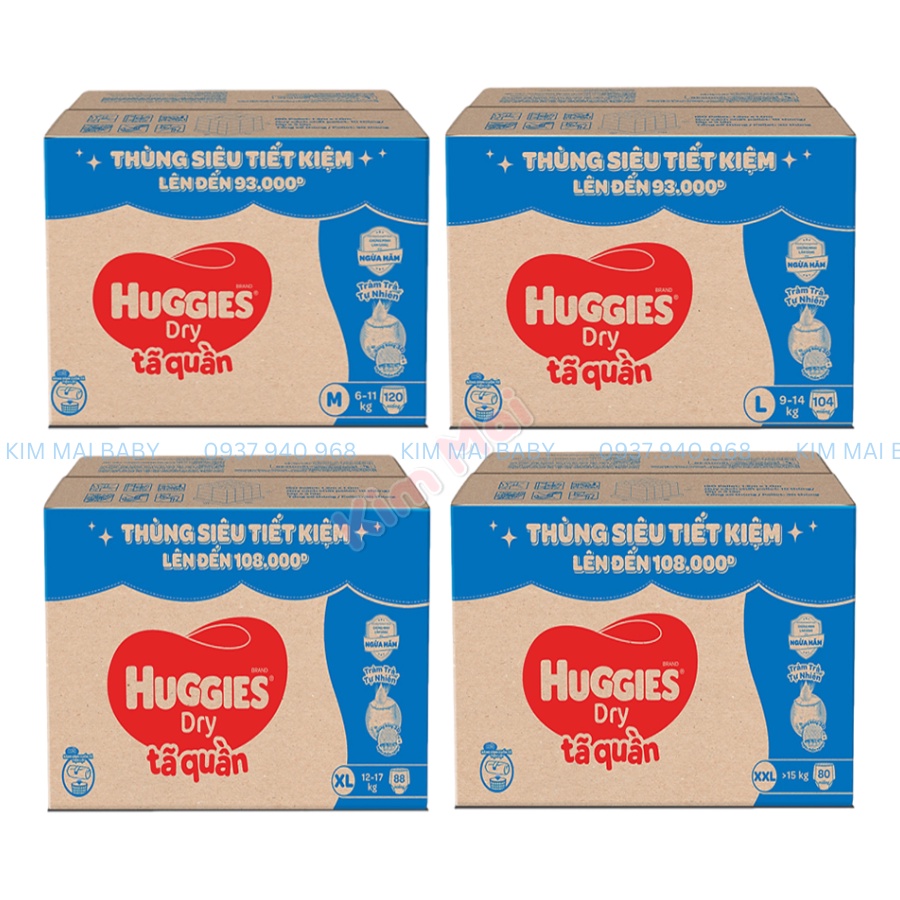 Thùng tã quần Huggies Tràm Trà M120/L108/XL96/XXL84