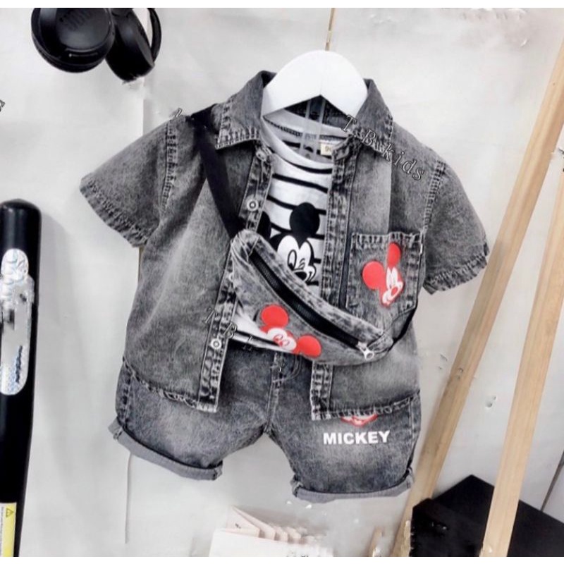 Bộ bò micky kèm túi đeo sành điệu cho bé trai