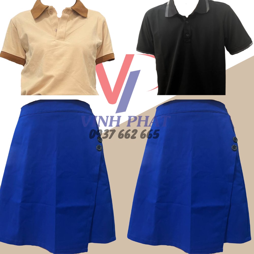 Chân Váy Chữ A Phối Cúc Màu Xanh Bích Dài Ngang Gối Lưng Thun Co Giãn Thoải Mái Chất Vải Đẹp Mát - Hình thật