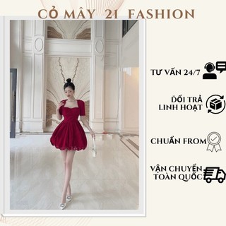 Đầm nhung bí tay phồng cao cấp
