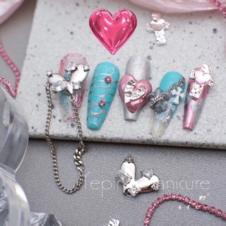 Set 10 charm chữ thập gắn đá tim trang trí móng