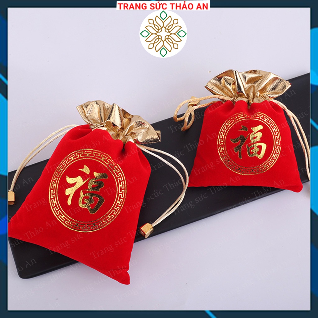 Túi Nhung Đỏ Chữ Phúc Có Dây Rút Để Đựng Phụ Kiện ,Trang Sức, Đựng QuàTặng Siêu Đẹp