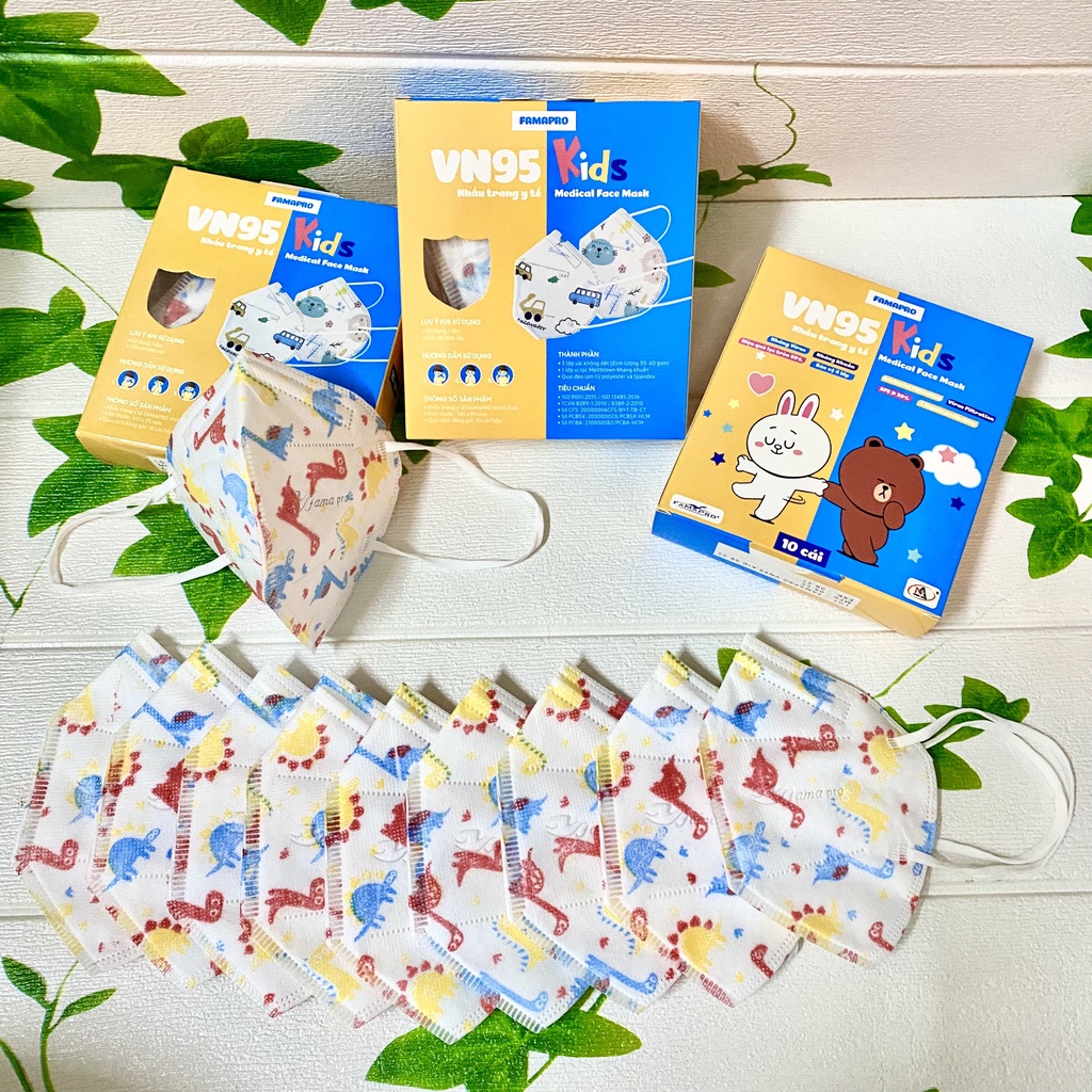 Khẩu trang FAMAPRO VN95 KIDS trẻ em in hình 4 lớp kháng khuẩn 10 cái / hộp