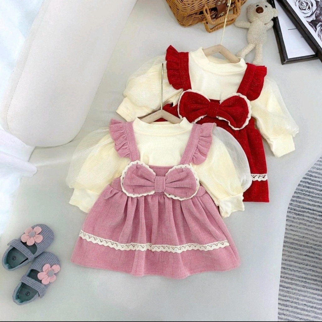 Set váy nhung tay bồng cao cấp cho bé gái 10-22kg mặc đi chơi, đi học