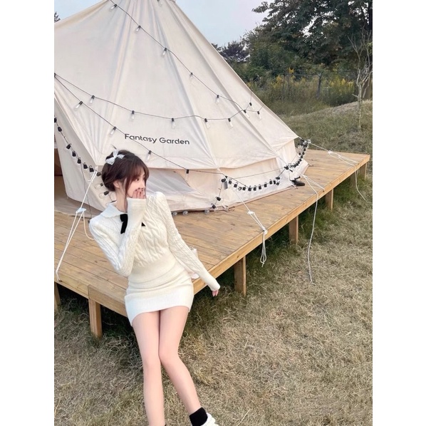 Sét váy len tiểu thư kèm nơ nhung ulzzang od