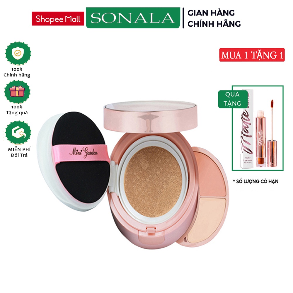 Phấn trang điểm Cushion mỏng mịn che phủ tốt 3 trong 1 tích hợp má hồng chống nắng lâu trôi MINIGARDEN SPF 40+ PA+++8g