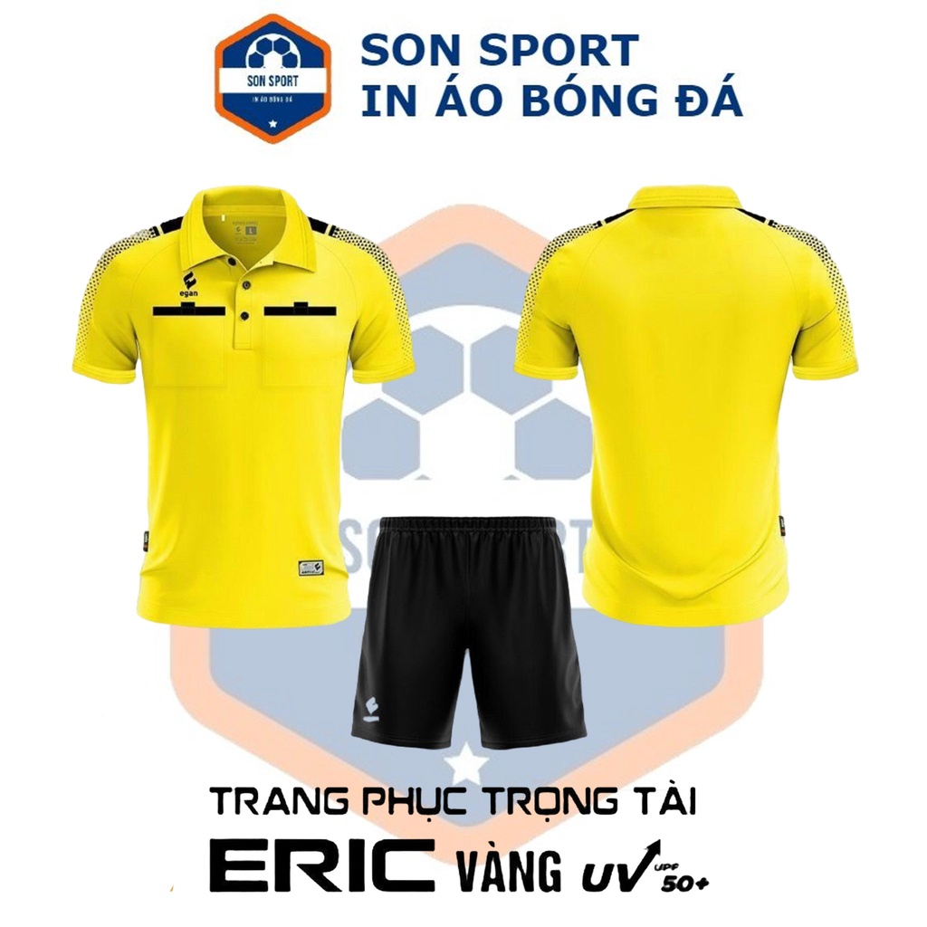Bộ quần áo trọng tài bóng đá chuyên nghiệp Eric dáng áo polo