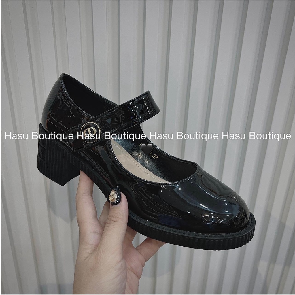 Giày Nữ CD Da Bóng Cài Quai Hàng - Giày Đế Vuông Thời Trang Cao Cấp