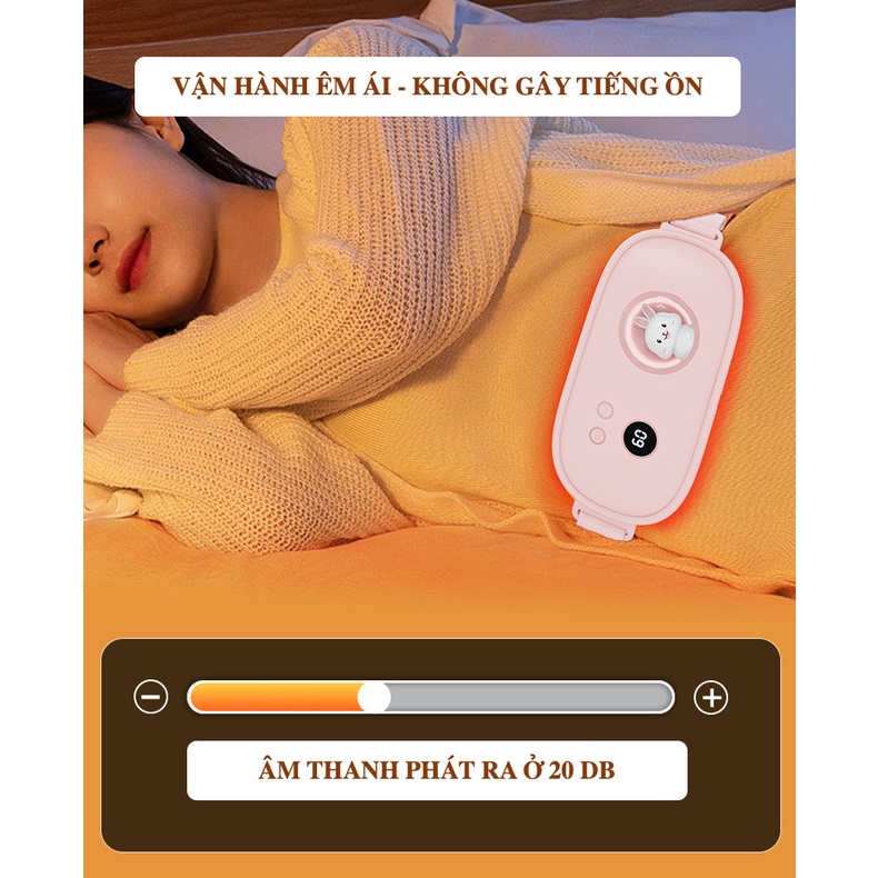 Đai massage bụng kinh giảm mỡ giảm cân nữ, máy chườm nóng giảm đau bụng kinh đau lưng sạc pin cao cấp