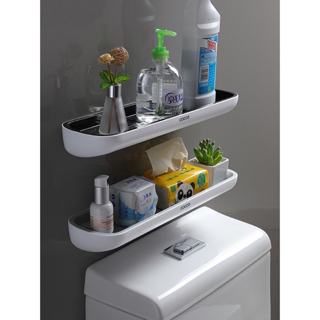 Kệ nhà tắm để đồ ECOCO cao cấp không cần khoan tường, có móc phơi khăn