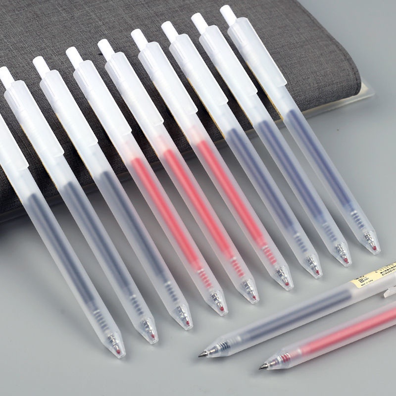 Bút Bi Mực Gel Muji Thân Mờ Ngòi 0.5mm 3 Màu Xanh Đen Đỏ Viết Trơn Ra Đều Bấm Nút - Color House
