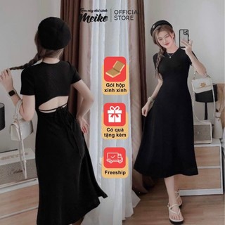 ĐẦM THUN ĐEN MIDI TAY CON KHOÉT NGỰC, ĐẦM MẶC HÀNG NGÀY, ĐI CHƠI DẠO PHỐ SIÊU XINH