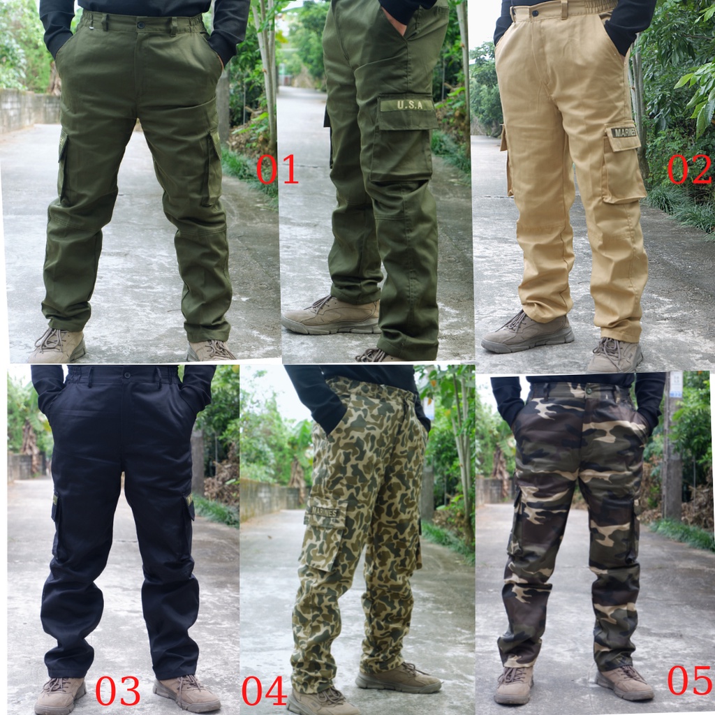 Quần ống rộng túi hộp có nhiều túi phong cách người lính chất vải kaki dành cho nam