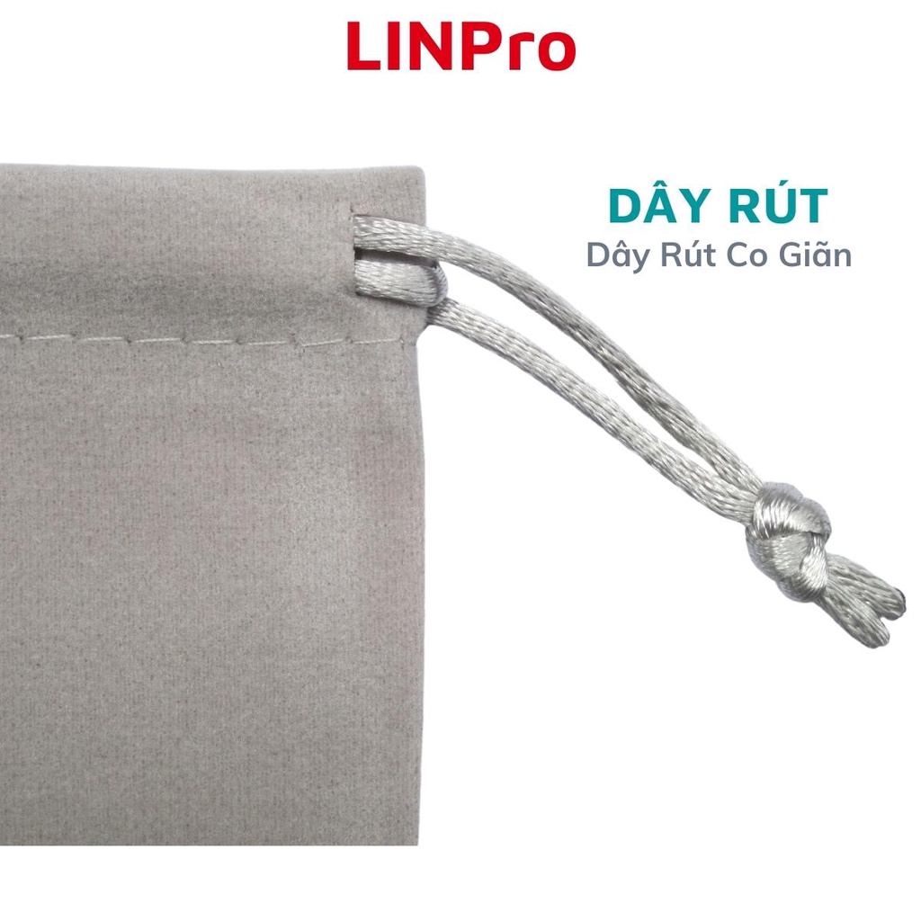 Túi dây rút/Túi Nhung dây rút đựng Chuột không dây, Tai nghe, Sạc và dây sạc bằng Vải Nhung mềm mại Màu Xám – LINPRO