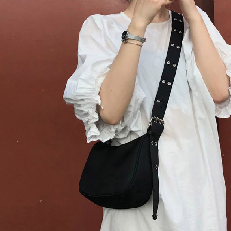 Mischa Túi Đeo Chéo Vai Hình Vuông Cỡ Lớn Hai Hàng Nút Bằng nylon Màu Trơn Thiết Kế Thời Trang Mới Dành Cho Học Sinh