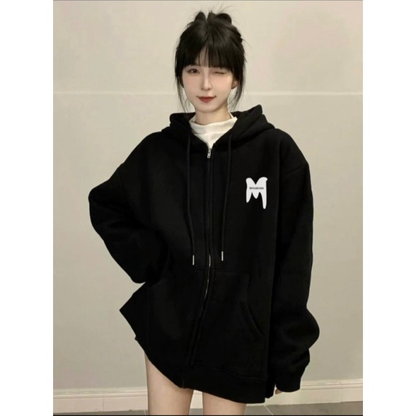 Áo Khoác Nỉ Nữ Chữ M Nón Liền Màu Đen Phong Cách Trẻ Trung Siêu Hot NEW UNISEX