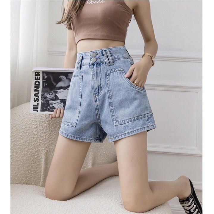 Quần sooc bò jean nữ ngố ống suông rộng short jean cạp cao phong cách Hàn Quốc | BigBuy360 - bigbuy360.vn
