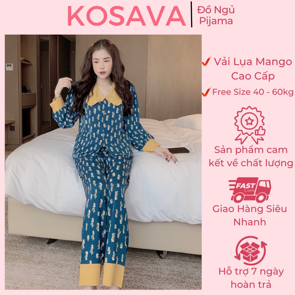 Đồ ngủ nữ bộ pijama lụa dài tay mặc nhà KOSAVA