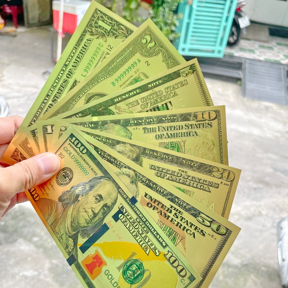 Bộ 7 tờ đô từ 1 - 100 usd may mắn, phong thuỷ, chất liệu plastic