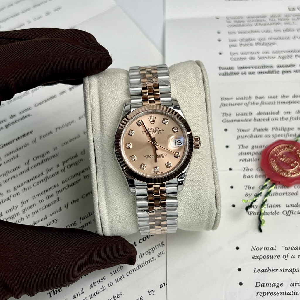 Đồng hồ nữ Rolex Date Just DemiGold 32mm máy ETA Calibre 3235 28800mph, viền + dây demi mạ vàng 18k