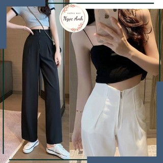 Quần dài cạp cao nữ xuông ống rộng quần cạp cao vải tuyết mưa khóa trước