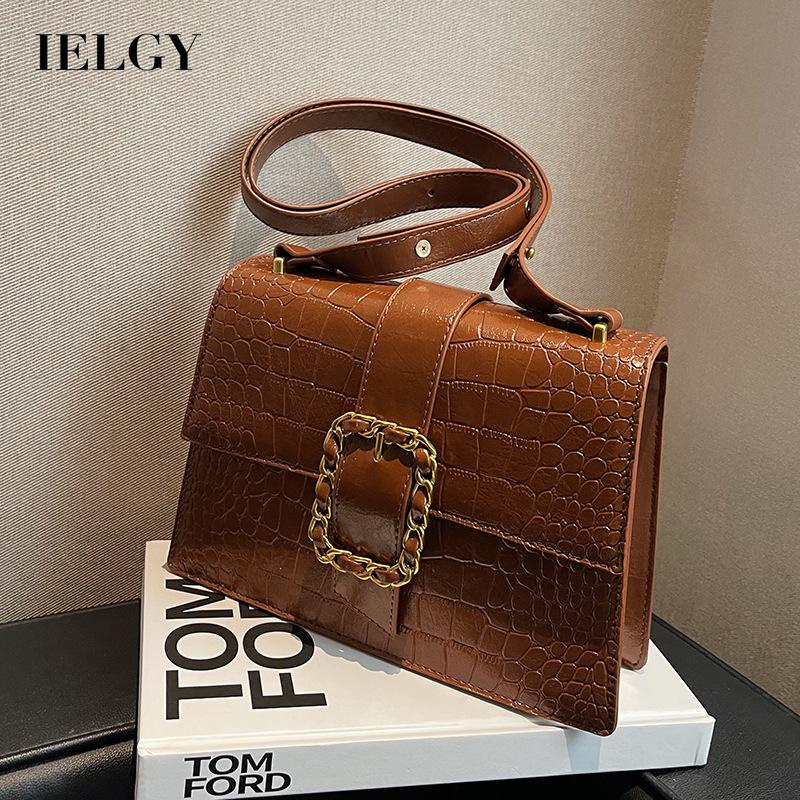 Túi đeo chéo IELGY hình vuông nhỏ vân da cá sấu phong cách retro thời trang cho nữ