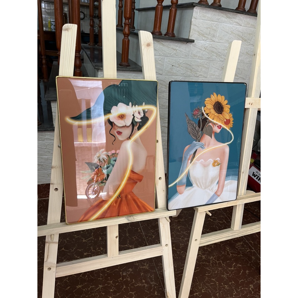 H32 Tranh Treo Tường Bộ 3 Cô Gái Và Hoa Hồng Trang Trí Treo Phòng Khách/ Ngủ/ Khách Sạn/ Quà Tặng khai trương SPA Decor