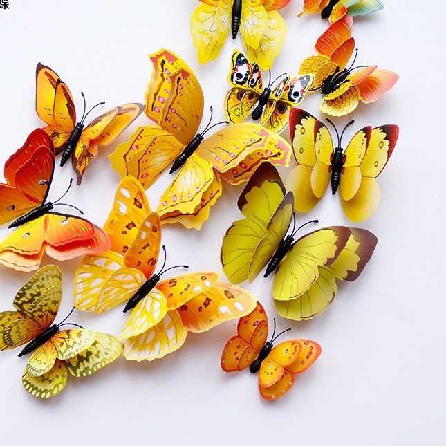 Combo 12 cánh bướm nam châm 5D cánh kép trang trí, decor, dán phòng siêu xinh