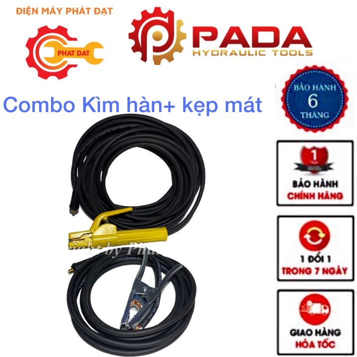 Combo Kìm hàn 500A dài 15m,kẹp mát 300A dài 5m-Dây hàn ULSAN KOREA 16mm 100% dây đồng-Gắn sẵn giắc đực 10-25 hoặc 35-50