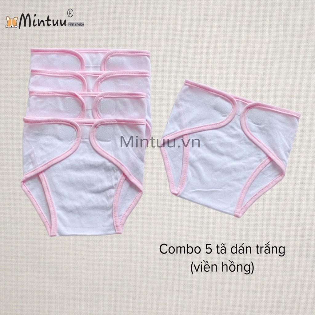 Set 5 tã dán sơ sinh trắng, tã quần thương hiệu MINTUU, chất liệu vải 100% cotton