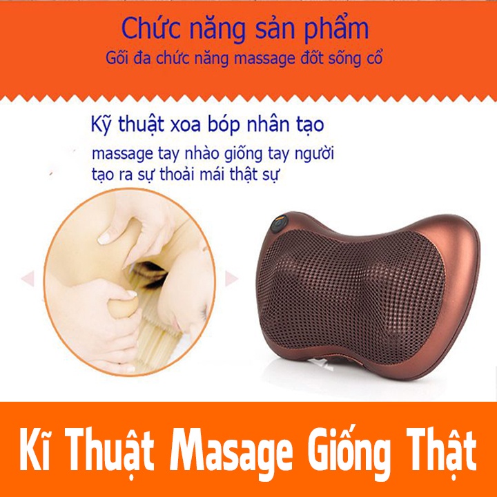 Gối Massage Cổ Vai Gáy Toàn Thân 8 bi Đảo Chiều Cao Cấp, Máy Massage Hồng Ngoại Chính Hãng - Bảo Hành 2 Năm