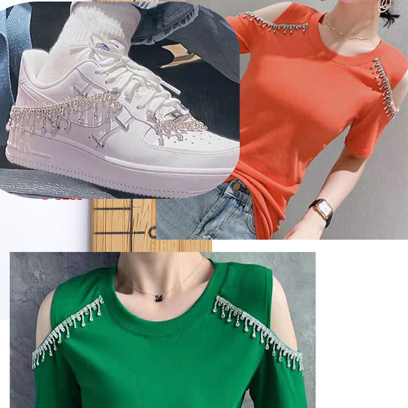 Vòng cổ Sợi Xích Dài 50cm / 100cm Mặt Kính Đính Đá Pha Lê Trang Trí Đầm Cưới DIY